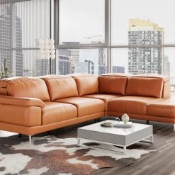 VIG Accenti New York - Modern Cognac Leather Right Facing Sectional Sofa Living Room