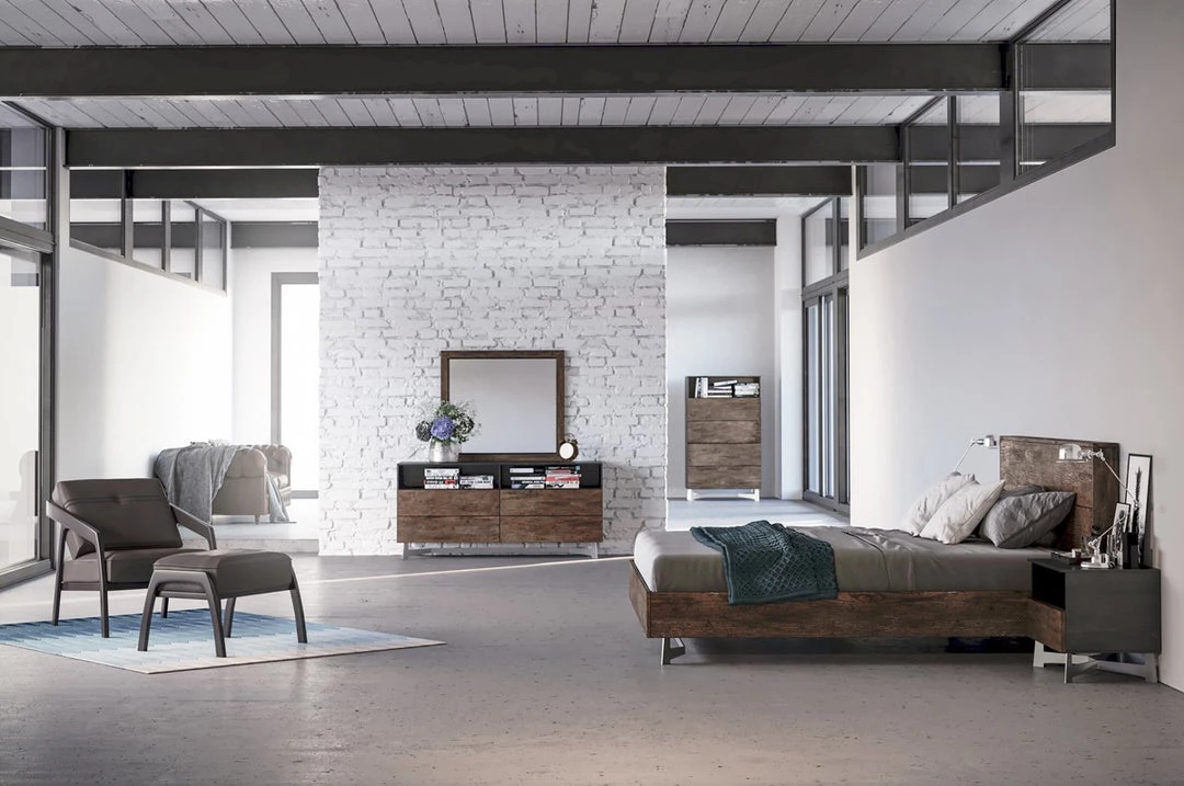 VIG Beds & Headboards Modrest Wharton Modern Dark Aged Oak Bed