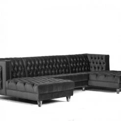 VIG Divani Casa Ivar - Modern Grey Velvet U Shaped Sectional Sofa By Hollywood Glam