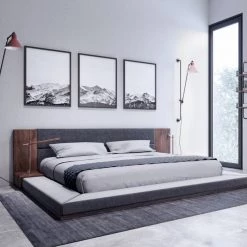 VIG Nova Domus Jagger Modern Dark Grey & Walnut Bed Beds & Headboards