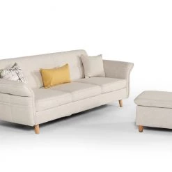 VIG Divani Casa Jeremiah Modern Ivory Fabric Sofabed & Ottoman W/ Storage Living Room