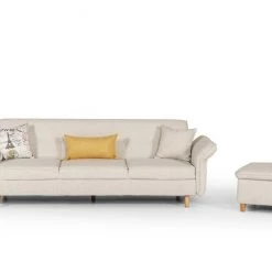 VIG Divani Casa Jeremiah Modern Ivory Fabric Sofabed & Ottoman W/ Storage Living Room