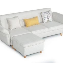 VIG Divani Casa Jeremiah Modern Ivory Fabric Sofabed & Ottoman W/ Storage Living Room