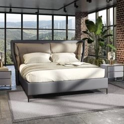 VIG Modrest Jolene - Eastern King Dark & Light Grey Leatherette Bed Beds & Headboards