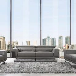 VIG Divani Casa Brustle Modern Dark Grey Eco-Leather Sofa Set Living Room