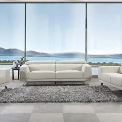 VIG Living Room Divani Casa Brustle Modern Light Grey Eco-Leather Sofa Set