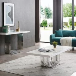 VIG Living Room Modrest Kingsley Modern Marble & Stainless Steel Coffee Table