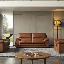 VIG Divani Casa Kendrick - Traditional Modern Cognac Leather Sofa Set