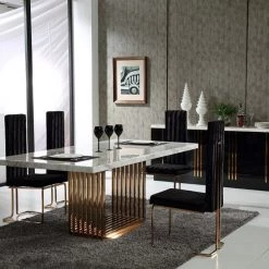 VIG Modrest Kingsley Modern Marble & Rosegold Dining Table By Hollywood Glam