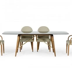 VIG Dining Room Modrest Kipling - Modern Smoked Glass & Walnut Large Dining Table