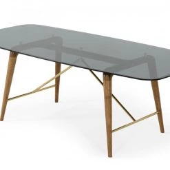 VIG Dining Room Modrest Kipling - Modern Smoked Glass & Walnut Large Dining Table