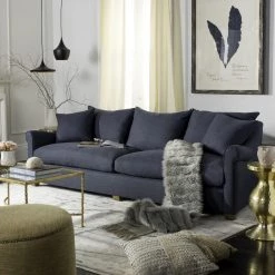 Safavieh Living Room Fraiser Navy Linen Sofa