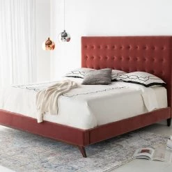 Safavieh Tsarina Dusty Rose Velvet Tufted Bed Bedroom