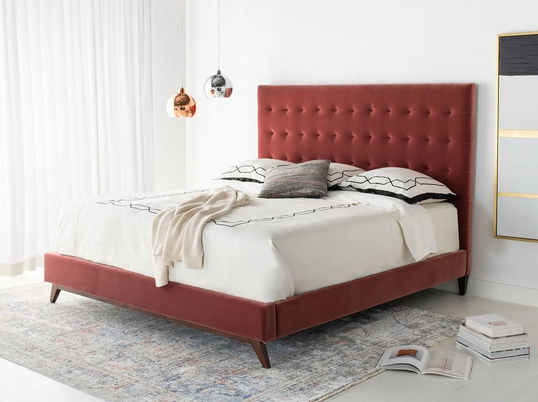 Safavieh Tsarina Dusty Rose Velvet Tufted Bed Bedroom