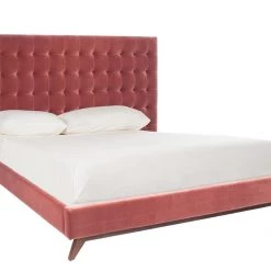 Safavieh Tsarina Dusty Rose Velvet Tufted Bed Bedroom