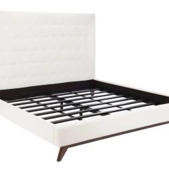 Safavieh Tsarina Cream Velvet Tufted Bed Bedroom