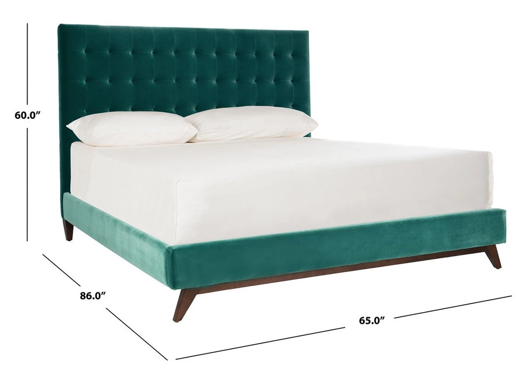 Safavieh Tsarina Dark Seafoam Velvet Tufted Bed Bedroom