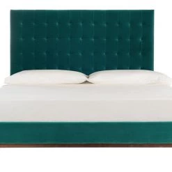 Safavieh Tsarina Dark Seafoam Velvet Tufted Bed Bedroom