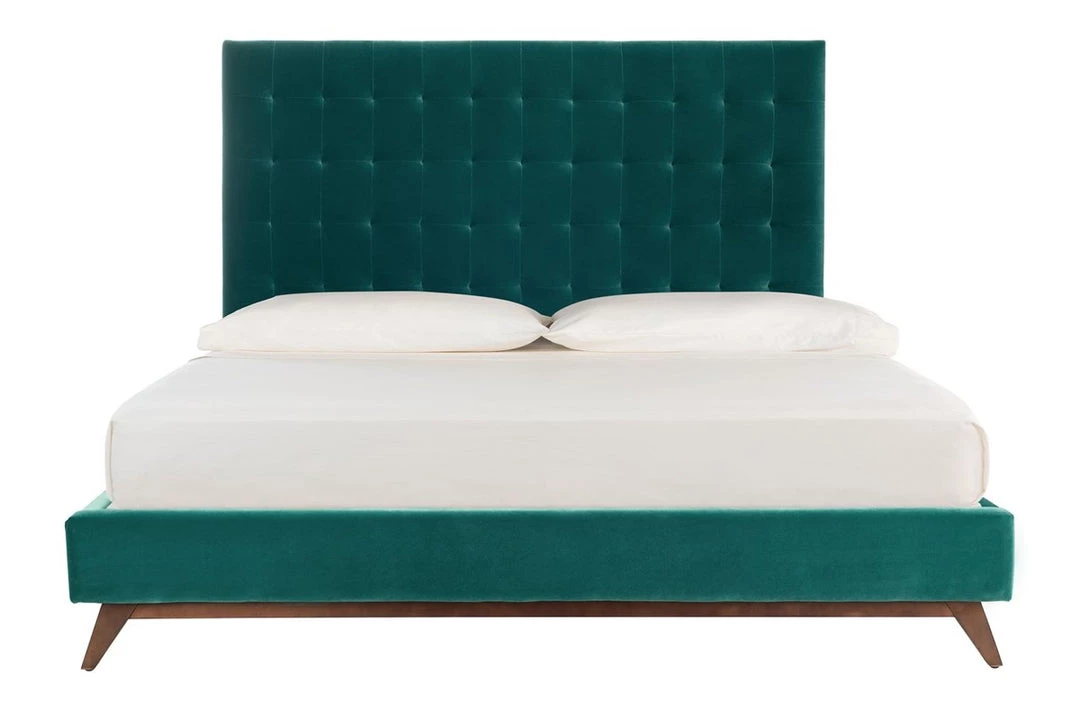 Safavieh Tsarina Dark Seafoam Velvet Tufted Bed Bedroom