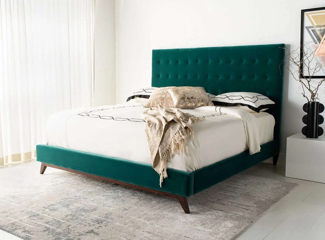 Safavieh Tsarina Dark Seafoam Velvet Tufted Bed Bedroom