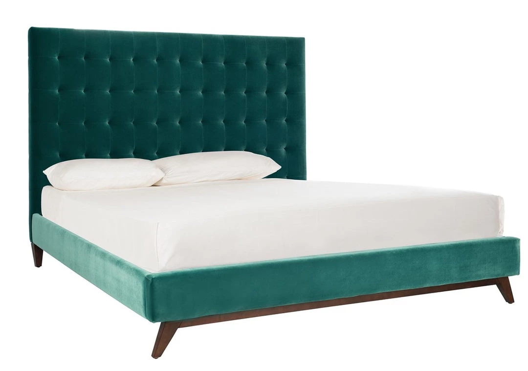 Safavieh Tsarina Dark Seafoam Velvet Tufted Bed Bedroom