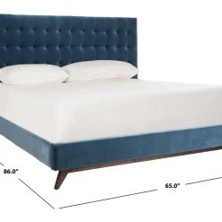 Safavieh Bedroom Tsarina Dusty Blue Velvet Tufted Bed
