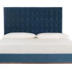 Safavieh Bedroom Tsarina Dusty Blue Velvet Tufted Bed