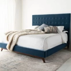 Safavieh Bedroom Tsarina Dusty Blue Velvet Tufted Bed