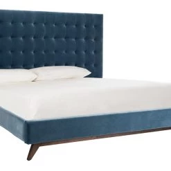 Safavieh Bedroom Tsarina Dusty Blue Velvet Tufted Bed