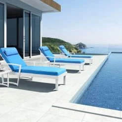 VIG Living Room Renava Tampa Outdoor Blue & White Sun Bed & End Table Set