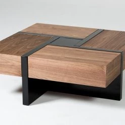 VIG Modrest Makai Modern Walnut & Black Square Coffee Table
