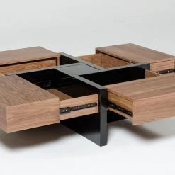VIG Modrest Makai Modern Walnut & Black Square Coffee Table