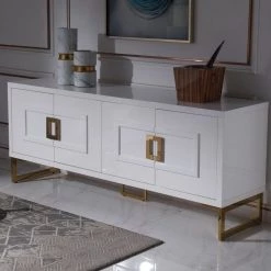 VIG Living Room Modrest Leah - Contemporary White High Gloss & Champagne Gold Buffet