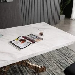 VIG Modrest Legend - Modern White Marble & Rosegold Dining Table Dining Room