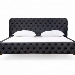 VIG Modrest Legend - Modern Black Velvet & Rosegold Bed