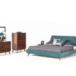VIG Modrest Lewis Mid-Century Modern Teal & Walnut Bedroom Set