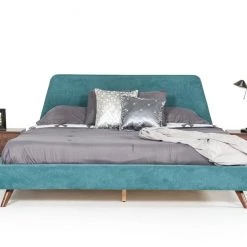 VIG Modrest Lewis Mid-Century Modern Teal & Walnut Bed