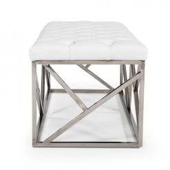 VIG Modrest Lindsey Modern White Leatherette & Stainless Steel Bench