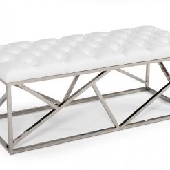 VIG Modrest Lindsey Modern White Leatherette & Stainless Steel Bench