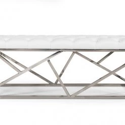 VIG Modrest Lindsey Modern White Leatherette & Stainless Steel Bench