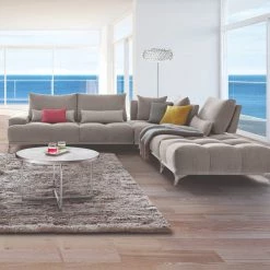 VIG David Ferrari Loft - Italian Grey Fabric + White Leather Right Facing Sectional Sofa Living Room