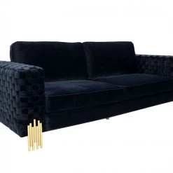 VIG Living Room Divani Casa Lori - Modern Velvet Glam Black & Gold Sofa By Hollywood Glam
