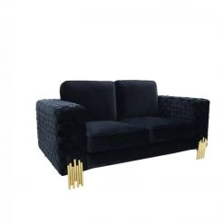 VIG Divani Casa Lori - Modern Velvet Glam Black & Gold Loveseat Living Room
