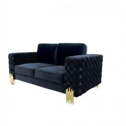 VIG Divani Casa Lori - Modern Velvet Glam Black & Gold Loveseat Living Room