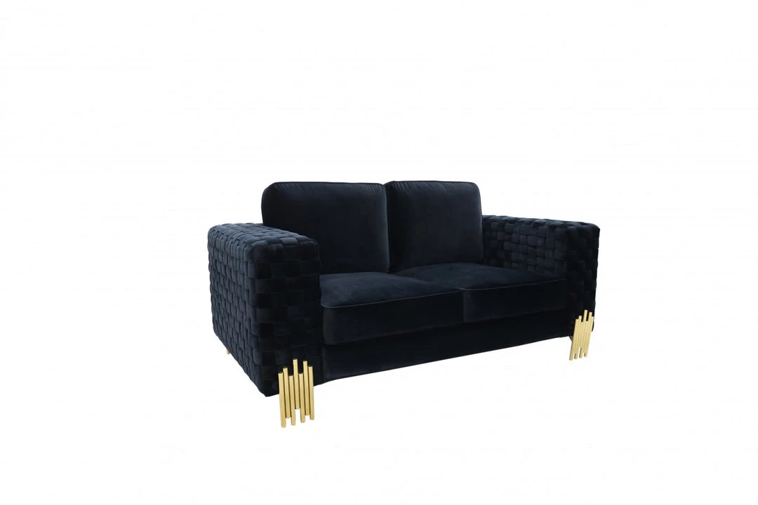 VIG Living Room Divani Casa Lori - Modern Velvet Glam Black & Gold Sofa Set