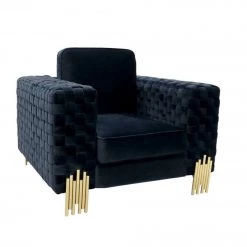 VIG Living Room Divani Casa Lori - Modern Velvet Glam Black & Gold Sofa Set