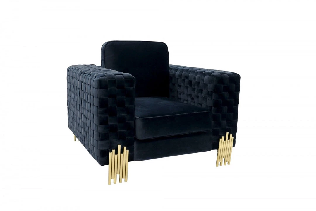 VIG Living Room Divani Casa Lori - Modern Velvet Glam Black & Gold Sofa Set