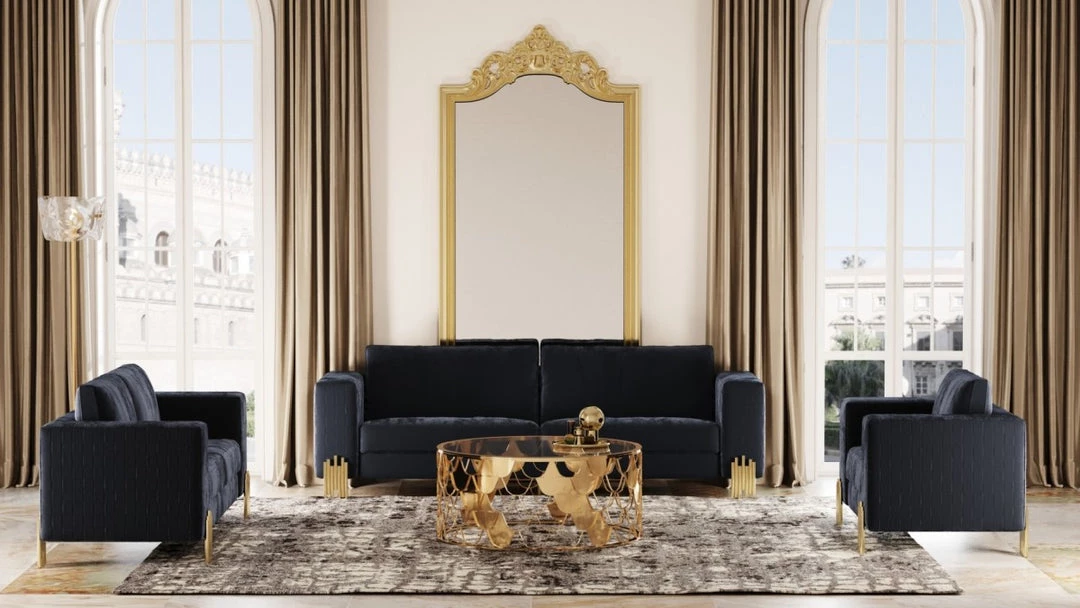 VIG Living Room Divani Casa Lori - Modern Velvet Glam Black & Gold Sofa Set