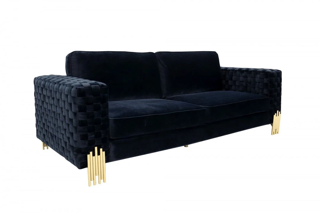 VIG Living Room Divani Casa Lori - Modern Velvet Glam Black & Gold Sofa Set
