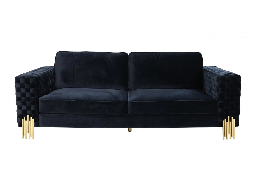 VIG Living Room Divani Casa Lori - Modern Velvet Glam Black & Gold Sofa Set